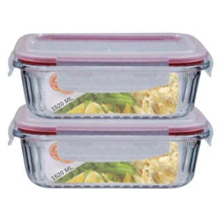 Kit 2 Potes Retangular 4 Travas Marmita Canelado 1520ml