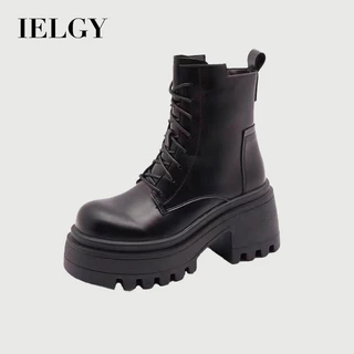 IELGY Cos Martin Botas Altura Interna Britânica 2025 8cm Outono Inverno Pretas Zíper Lateral Mostra Pernas Finas