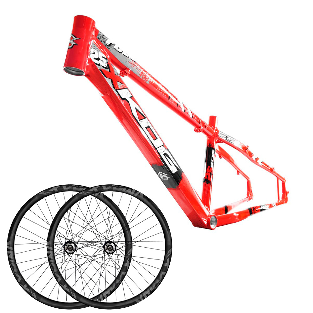 Conjunto Quadro Aro 26 KOG Full X25 e Par Rodas Aro 26 Vmaxx