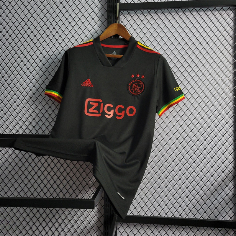 Camisa de Futebol Ajax Away 21-22A-X Camisa de Suor Preta para Homens