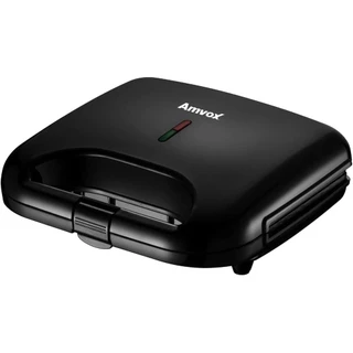 Sanduicheira Elétrica Grill Amvox AMS 370 Preta Sistema Cool Touch Antiaderente 750w 127/220v Alça