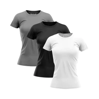 Kit 3 Camisetas Dry Fit Feminina Baby Look Lisa - Casual - Treino - Academia - Esportes - Corrida