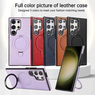 Capa De Couro Magnética PU De Luxo Para Samsung Galaxy S24 S23 S22 Ultra S24 Plus Magsafe Wireless Charging Stands Proteção Do Suporte