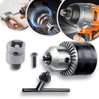 Kit Mandril com Chave 1/2 Rosca 1,5-13mm + Haste Adaptador de Parafusadeira de Impacto Universal Castanhas Reforçado Taladro Furadeira Martelete Pneumática Broca Makita Bosh Dewalt Stanley Hammer Wap Skill Titanium Dexter Deko Black & Decker Mondial Philc