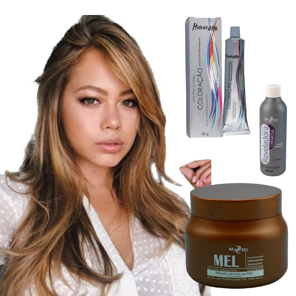Tinta de Cabelo 7.3 Loiro Médio Dourado+Ox30+Matiz Mel 250g | Shopee Brasil