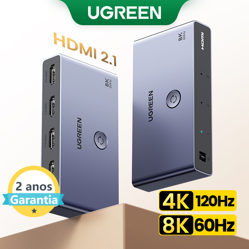 UGREEN HDMI 2.1 8K Switch 3 Em 1 Out Com Controle Remoto 8K 60Hz 4K 120Hz Switcher Divisor De Conversor Para Monitores Xbox PS5