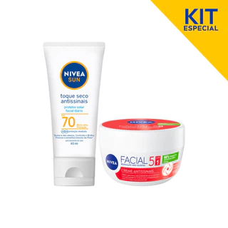 Kit NIVEA Sun Protetor Solar Facial Toque Seco Antissinais Fps70 40ml + Creme Facial Antissinais 100g