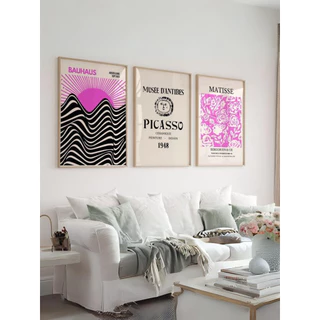 Kit 3 Quadros Decorativos Bauhaus Picasso Matisse Rosa e Preto
