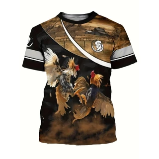 Galo Criativo Padrão De Estilo Masculino De Pescoço Redondo Manga Curta Tee Fashion Regular Fit T-Shirt Top Para Férias De Primavera Verão Lazer Ao Ar Livre Fitness