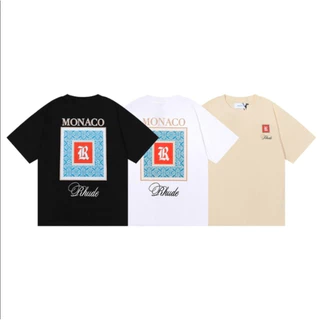 Mais Tamanho High Street RHUDE Marroquino Marlboro Impressão Algodão Casual Manga Curta Tripulação De Moda Camiseta De Pescoço