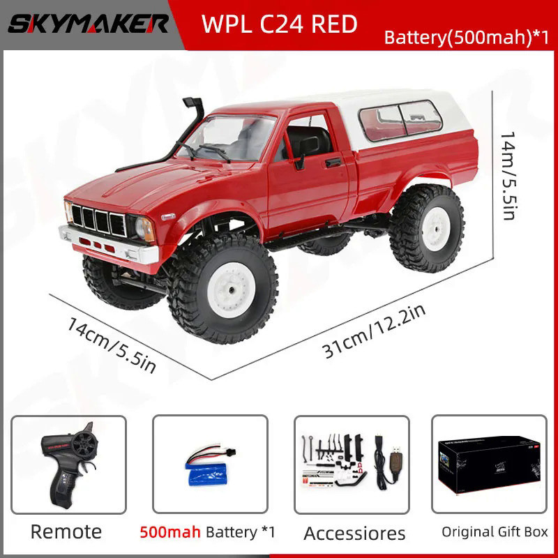 WPL C24-1 Full Scale RC Carro 1:16 2.4G 4WD Rock Crawler Buggy