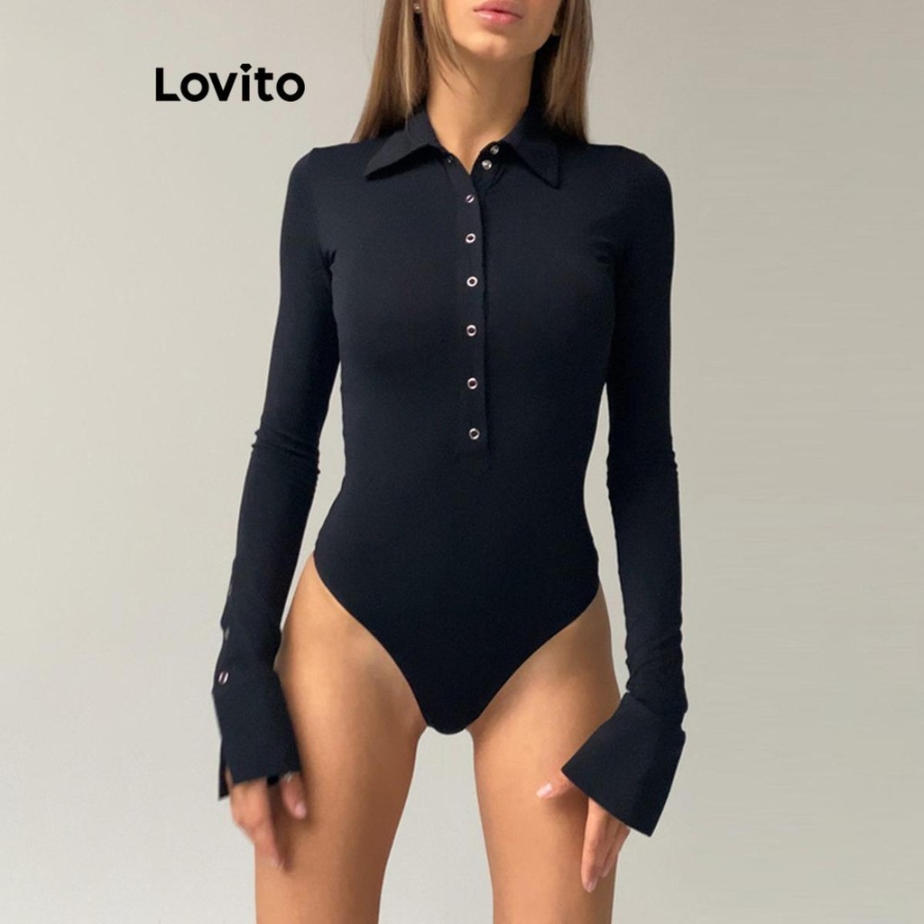 Lovito Body casual com botão liso para mulher n LNL052