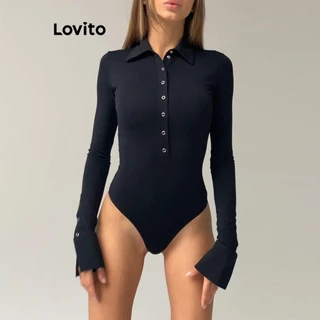 Lovito Body casual com botão liso para mulher n LNL052