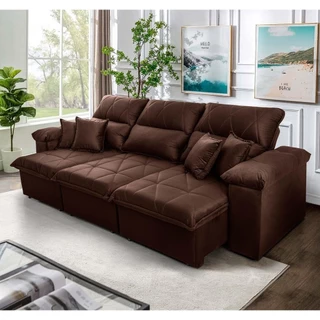 Sofá Retrátil Reclinável Trento 2,30m Suede Velut Marrom Molas no Assento - King House