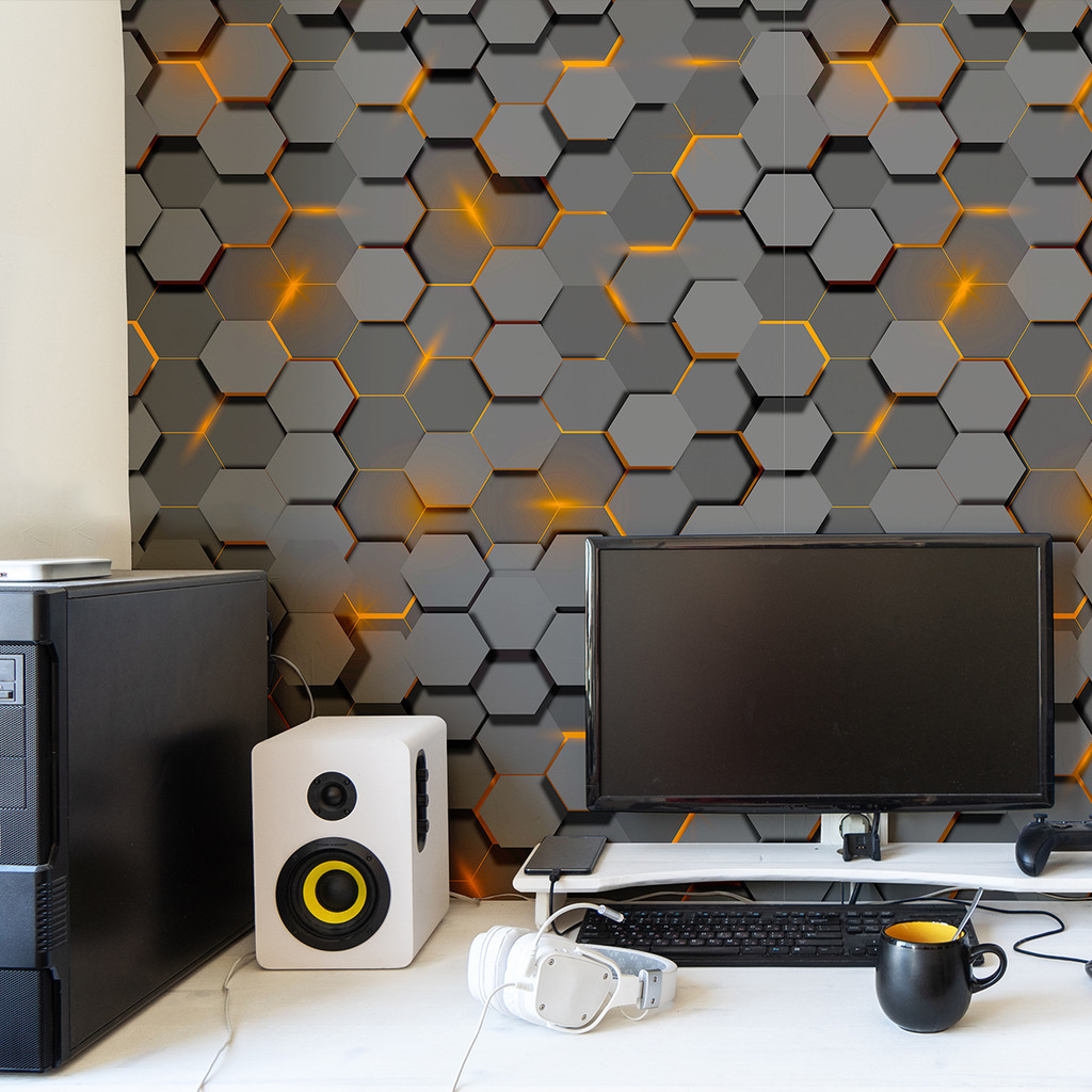 Rolo Adesivo Geométrico Gamer Laranja 0,5x3m