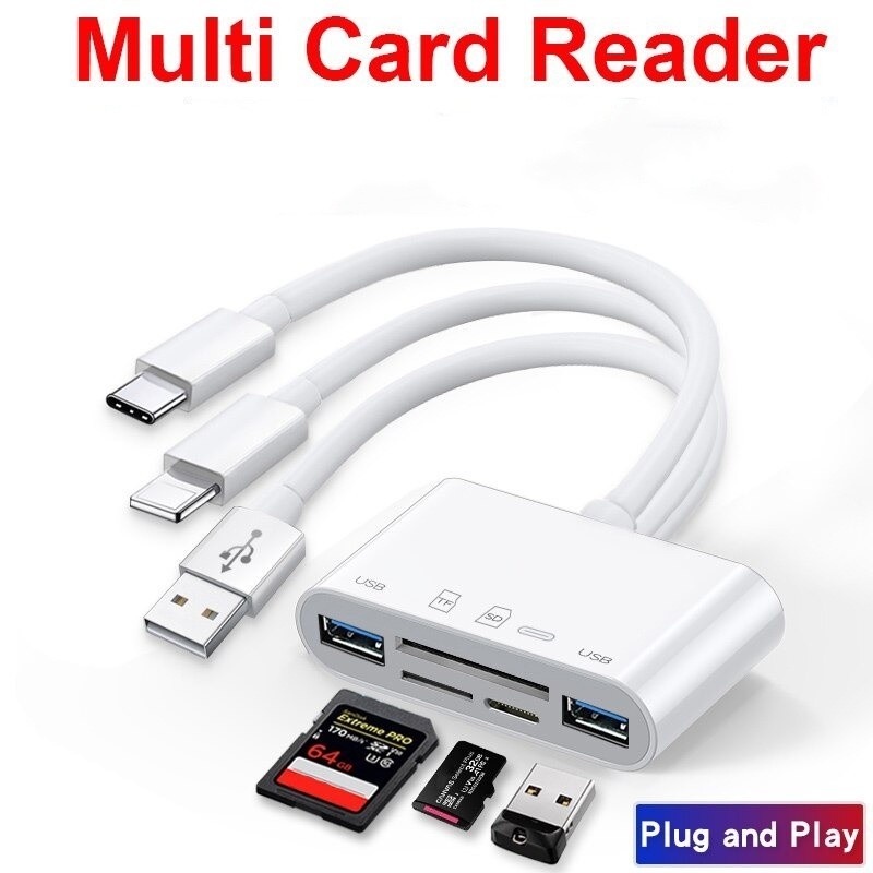 Lecteur De Carte SD 5 En 1 Lightning Et USB-C - Compatible IPhone, IPad, Android - Transfert Photos, Vidéos, Fichiers Sans PC Ni WiFi