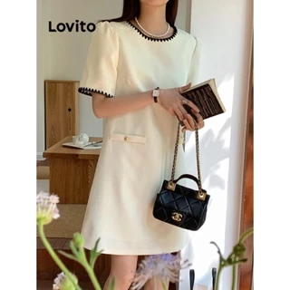 Lovito Vestido elegante liso e contrastante para mulheres LNE56293