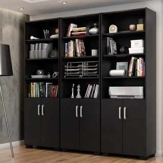 Armário para Escritório Multiuso Aberto Estante Livreiro Office 6 Portas Espresso Móveis