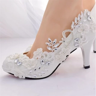 2023 Novo casamento branco noiva bomba moda salto alto luxo mulheres vestir sapatos sandálias mulher
