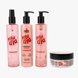 Kit Morango Natucorpo Completo - Body Splash 250ml + Hidratante 250ml + Sabonete Líquido 250ml + Esfoliante 170g