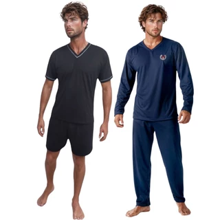 Kit 2 Pijamas Masculino Inverno Manga e Calça Comprida Mais Pijama Verão Manga Curta e Short em Oferta na Shopee
