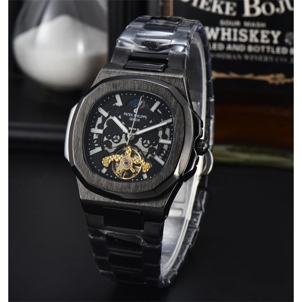 PATEK PHILIPPE Movimento Mecânico Relógio De Aço Inoxidável Discagem Esqueleto Masculino