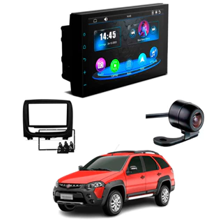 Central Multimídia CarPlay 2 Din Faaftech 7 Polegadas + Câmera de Ré Borboleta + Moldura 2din Palio Weekend Adventure