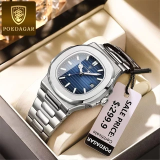 2024 Novo Relógio POEDAGAR Luxury Watch Business Masculino À Prova D'água Data Luminosa De Quartzo Quadrado De Aço Inoxidável Homens