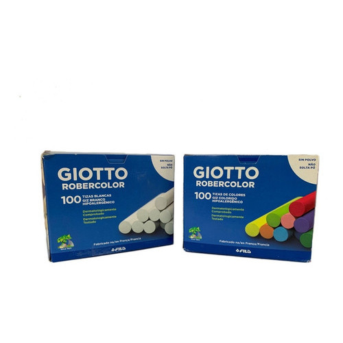 2 Caixas - Giz Escolar Robercolor - 1 Cx 100 Branco 1 Cx 100 Colorido - GIOTTO