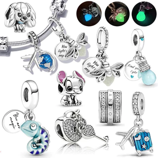 Berloques de Prata 925 Charme Firefly Brilhante Na Lâmpada Fluorescência Pulseira Pingente Bijuteria