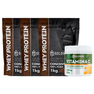Kit: Whey Protein Concentrado 3Kg + Vitamina C Em Pó 250g - 100% Importado - Soldiers Nutrition