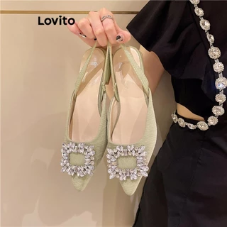 Lovito Sandálias planas elegantes com strass liso para mulheres LFA22026