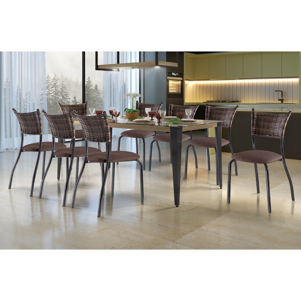 Conjunto Mesa Tampo de Vidro 8 Cadeiras Md05 Yescasa | Shopee Brasil