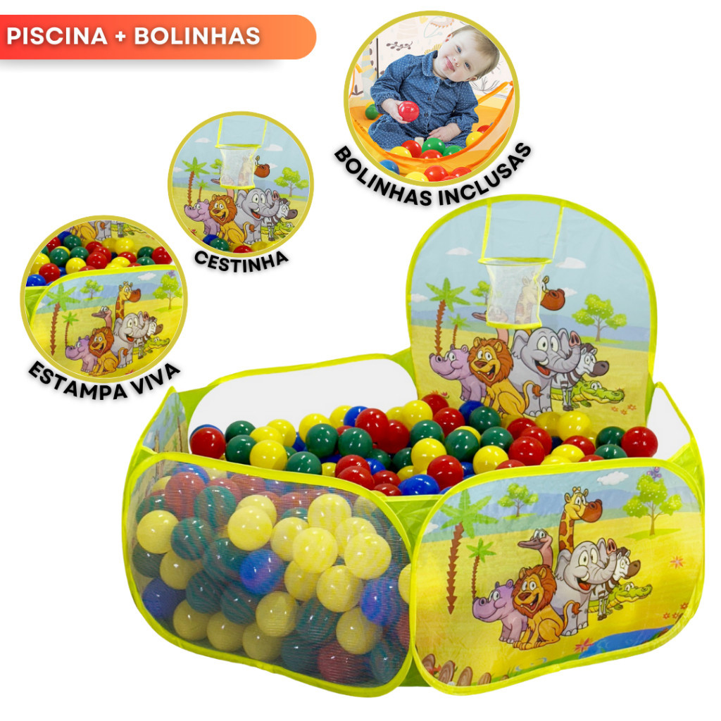 Piscina Cercadinho com Bolinhas Infantil para Bebê E Criança Animais Zoo Portátil Dobrável Seguro