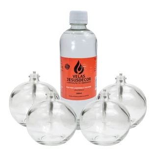 Lamparinas Vela de Vidro Redonda 4 Unidades e Fluído 500ml