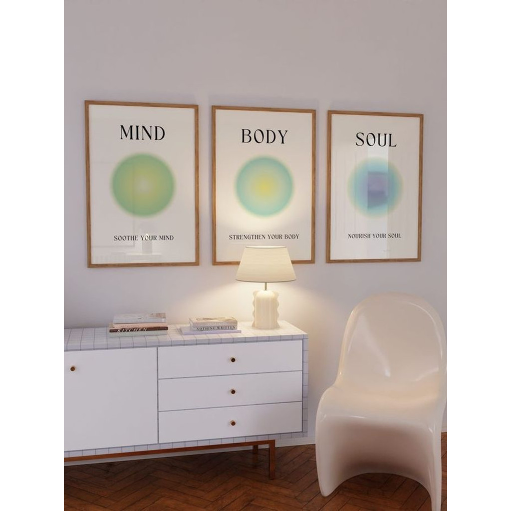 Kit 3 Quadros Decorativos Mente Corpo e Alma