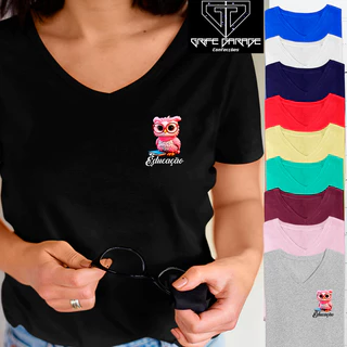 Camiseta Feminina Educação Coruja Baby Look