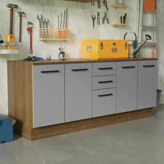 Kit com 2 Balcões Multiuso 4 Portas 3 Gavetas Rustic/Cinza Agata Madesa em Oferta na Shopee