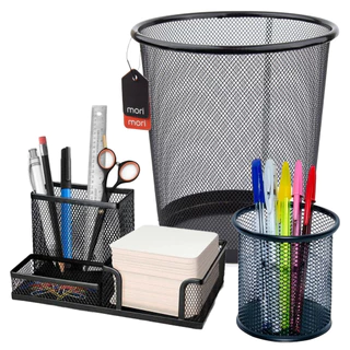 Kit Lixeira de Escritório 10 Litros Metal Telada+ Porta Trecos Organização e Porta Lápis Caneta
