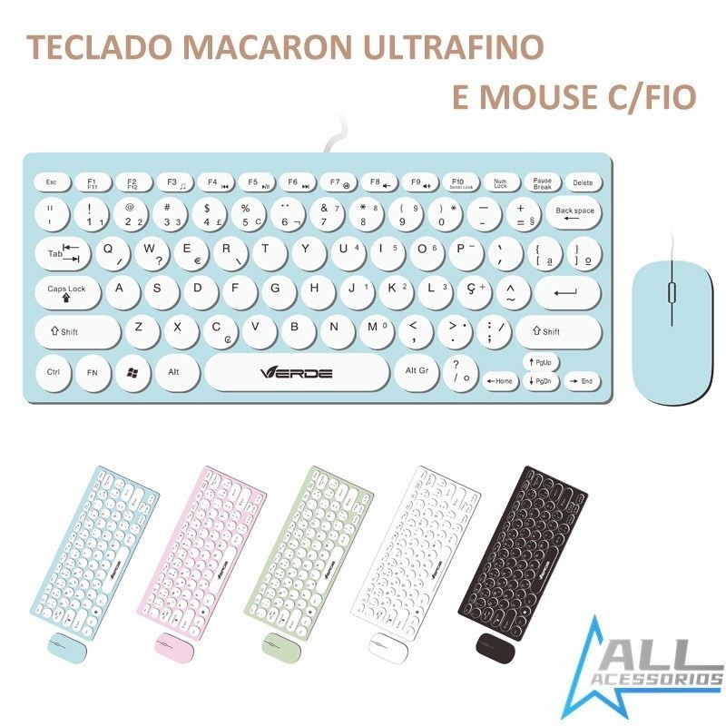 Teclado E Mouse Com Fio Macaron Básico Conexão Usb Padrão De Pc/Notebook Computador