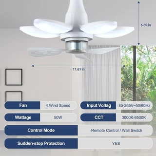 Qiu - Ventilador de Teto Com Led e Controle Remoto Regulável 4 Velocidades Ventoinhas Silenciosas