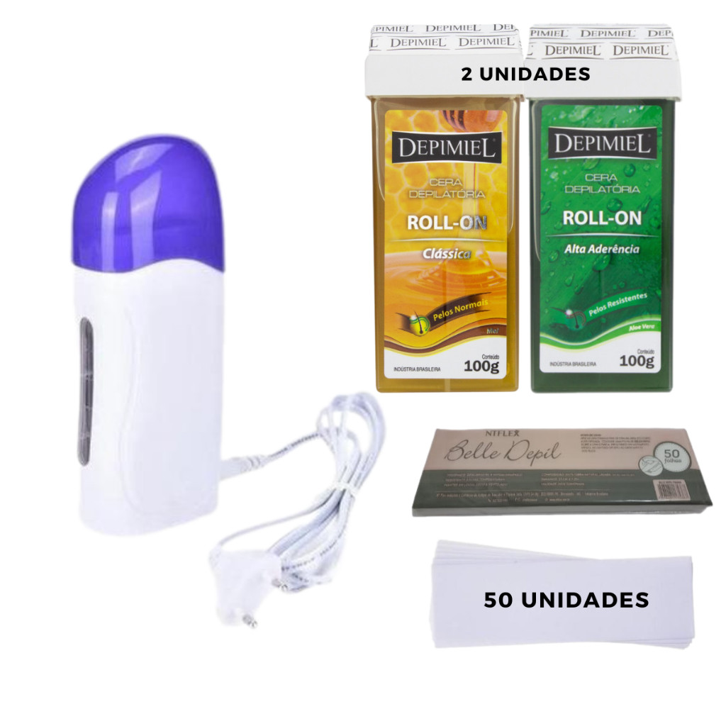 KIT Aparelho Aquecedor De Cera Quente Roll On + 2 Refil De Cera Rolon ...