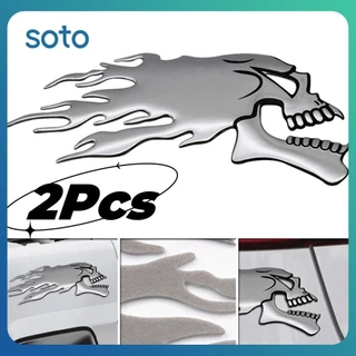 SOTO 2 Peças Carro Motocicleta 3d Chama Fantasma-crânio Cabeça Estilo Festival Decoração Adesivo Emblema Decalques