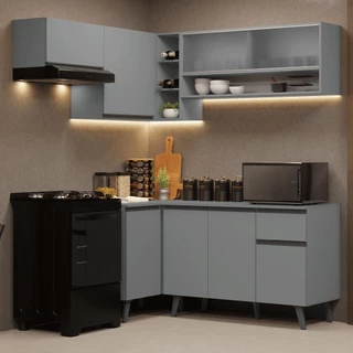 Armário de Cozinha Completa de Canto 325cm Cinza Nice Madesa 03 em Oferta na Shopee