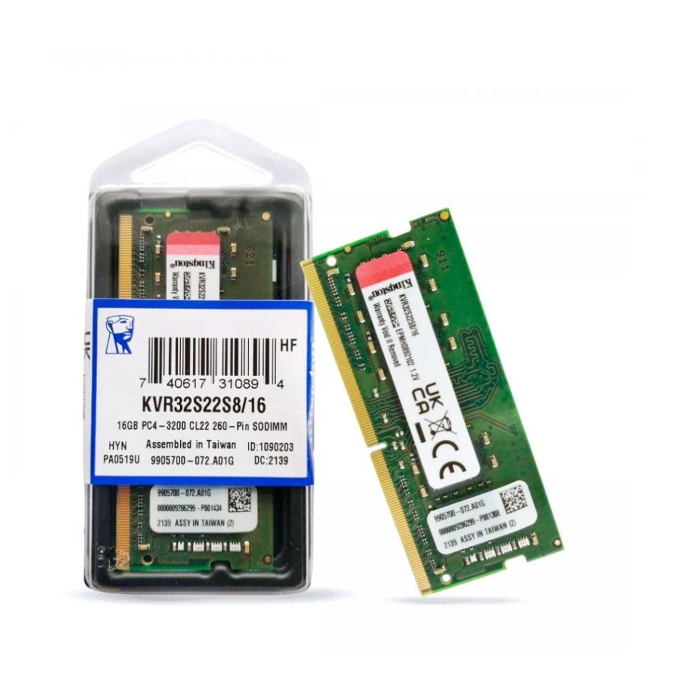 Memoria 16gb P/ Notebook Kingston Ddr4 3200 Kvr32s22s8/16