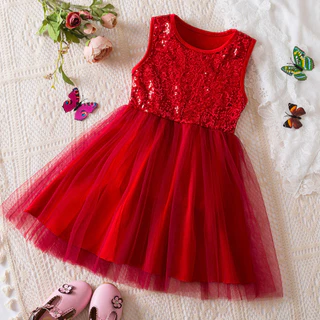 NNJXD 2-6 Anos Vestido De Verão Para Menina Tulle Princesa Natal Vermelho