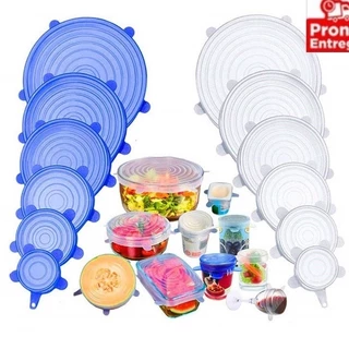 Kit 6 Tampas Panela Silicone Universal Reutilizável Elástica Tampas Silicone Cozinha Geladeira
