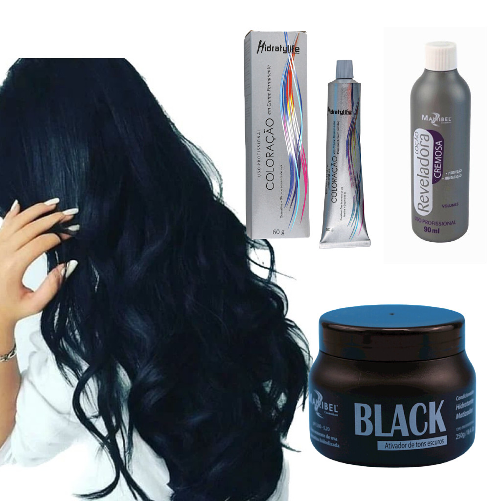 Tinta Cabelo 1.0 Preto Azulado+OX20+Matiz Black250g Mairibel | Shopee ...