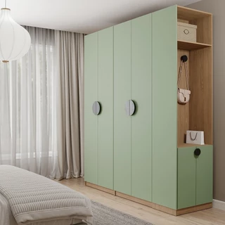 Conjunto Modulado Joy 3 Peças Cabideiros, Nicho com 2 Gavetas e Sapateira CabeCasa MadeiraOriginals Verde/Avena