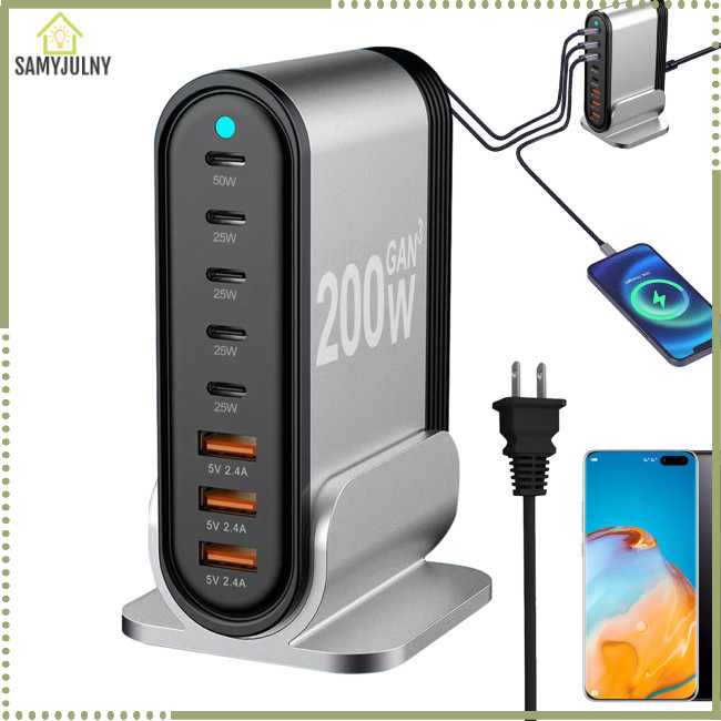 SAM Multiport USB Hub 5 A 3 C Adapter 200W PD Bloco De Carregamento ...